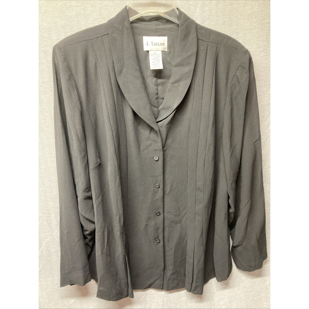 J Taylor Womens 24W Blouse Jacket Black Butt on Up Lined Pleated Church Career